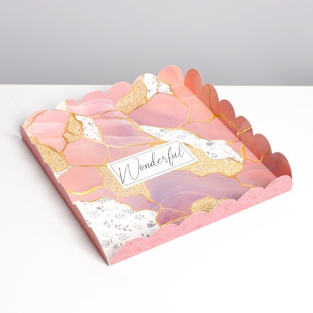 Cookie box, confectionery packaging with PVC lid, “stone”, 21 x 21 x 3 cm-2