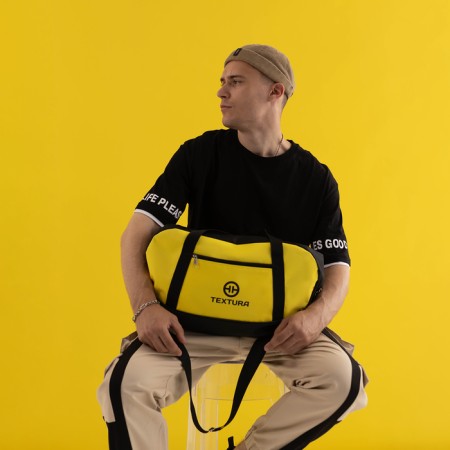 Sports bag, textura, average size, black color/lemon-9