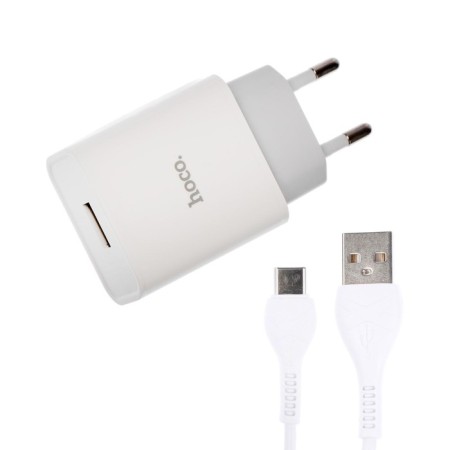 Network charger Hoco C81a, USB, 2.1 A, Type-C 1 m cable, white-1