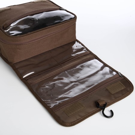 Cosmetic bag classic, 24*10*18, lightning departure, hook, brown-2