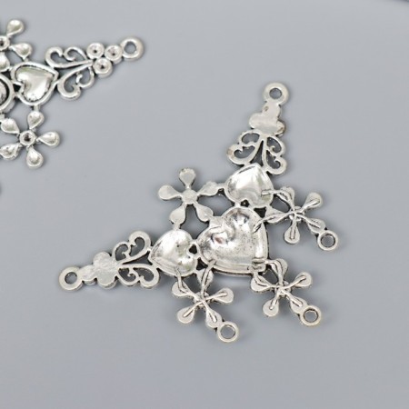 Connector for creativity Metal 5 ears "Three hearts with patterns" silver G923B277 4.5x6.5 cm-1