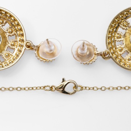 Set 2 objects: earrings, pendant "Eye", green-white color in gold, 48 cm-1