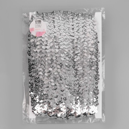 Decorative braid with sequins, elastic band, 3.5 cm, 9 ± 0.5 m, silver color-2