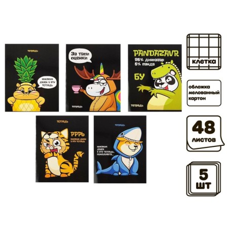 A set of notebooks of 5 pieces, 48 ​​sheets in Calligrata Kigurumi cage, covered cardboard, offset block-1
