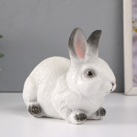 Figure "Rabbit No. 1 White with black tips" Height 14 cm, width 10 cm, length 18 cm.-2
