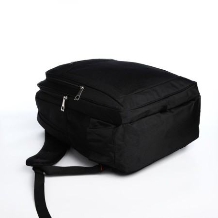 Youth backpack from textiles, 2 parts with lightning, 4 pockets, black color-4
