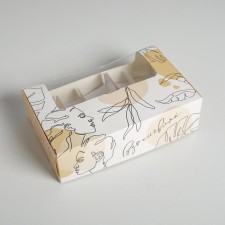 Box for eclairs, confectionery packaging, 5 inserts, “for inspiration”, 25.2 x 15 x 7 cm