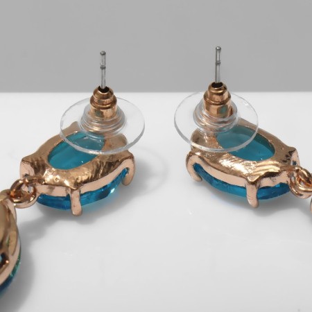 Earrings with rhinestones "Cleo" drops, color blue-green in gold-2