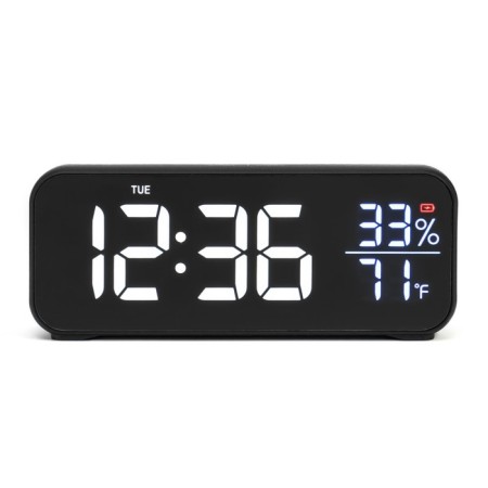 Clock - Electronic desk alarm clock: calendar, thermometer, hygrometer, 16.8 x 6.6 cm-2