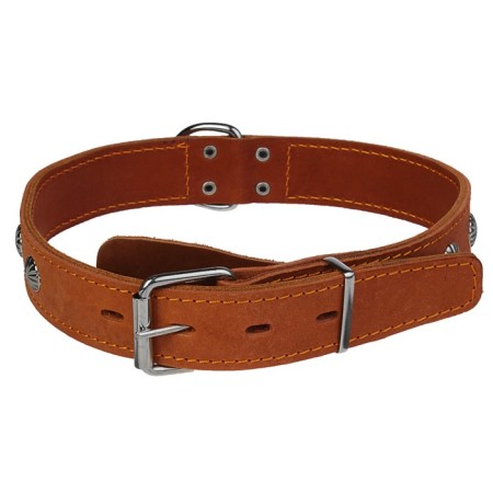 Double leather collar with decoration, ring in the middle, 55-64 x 3.5 cm, mix-1