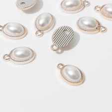 Pearl suspension oval 2.1 × 1.4 × 02 cm, (set 10 pcs.), White color in gold