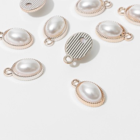 Pearl suspension oval 2.1 × 1.4 × 02 cm, (set 10 pcs.), White color in gold