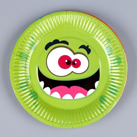 Disposable paper plate "Monster", mix, 18 cm, set 6 pieces-6