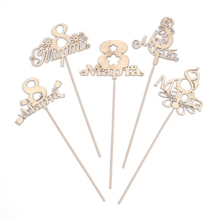 Topper "March 8" on the suspension, mix, 5 pcs in the packing giving beautifully