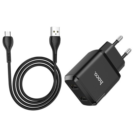 The network charger Hoco N7, 2 USB - 2.1 A, MicroUSB 1 m cable, black-2