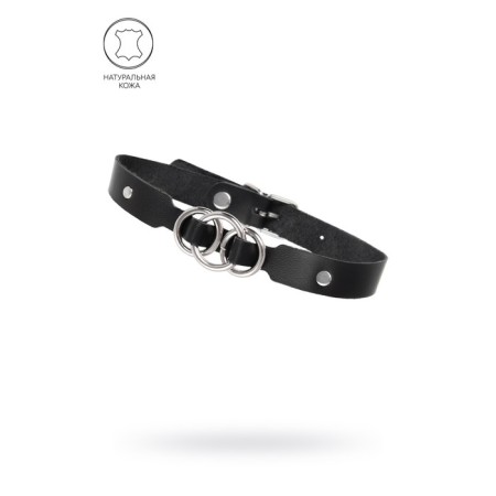 Pecado BDSM chocker, with tied rings, genuine leather, black