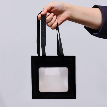 Gift package, craft, with a window, "black", 15 x 15 x 15 cm