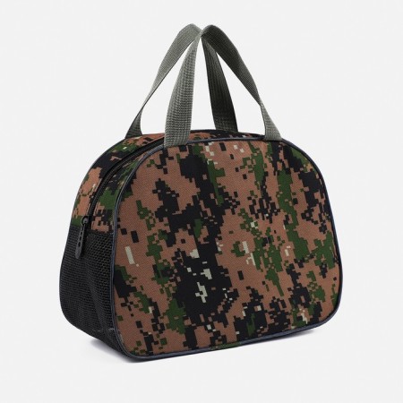 Cosmetic bag on a zipper, with a grid, khaki color/brown