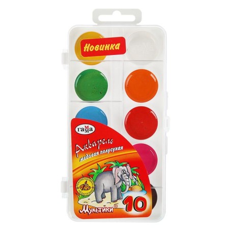 Watercolor 10 colors "Gamma" "Cartoons", in a plastic box, without a brush