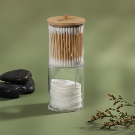 Organizer for storing cotton sticks and disks "Bamboo", with a lid, 2 removable sections, 7 × 18.5 cm, in a cardboard box, a transparent color-2