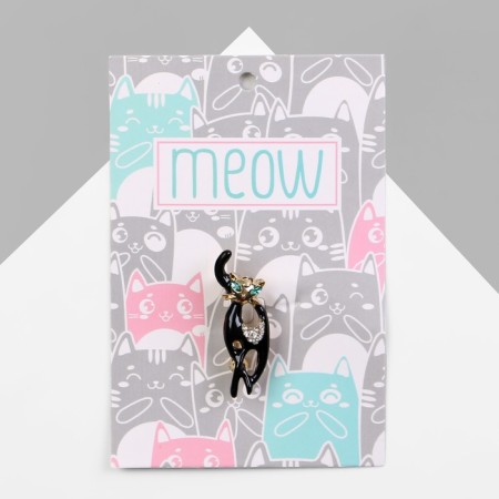 Brooch "cat" grace, black and white color in gold-1