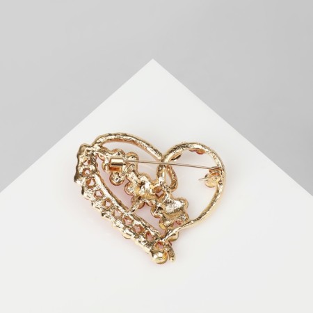 Brooch "Heart" with flowers, red color in gold-2