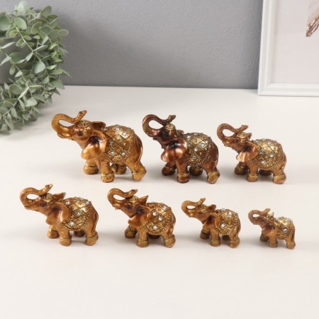 Souvenir Polystone "Elephants, Popon with Rhinas" set 7 pcs h = 9.5; 8.5; 7.5; 6.5; 5.5; 5.3; 5 cm