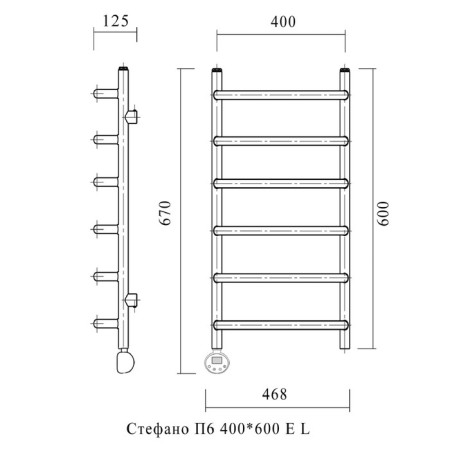 Domoterm electric heated towel rail "Stefano", 400 x 600 mm, 6 crossbars, left, chrome-2