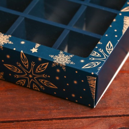 New Year. Box for 9 sweets "Festive magic", 13.7 x 13.7 x 3.5 cm, confectionery packaging-4