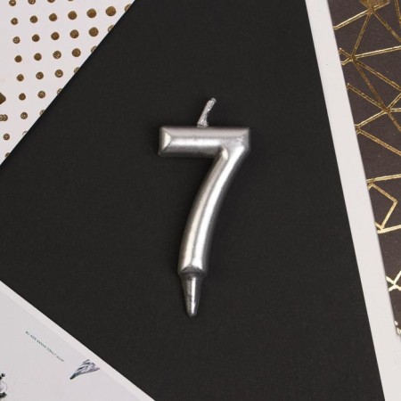 Candle for the cake, the number "7", silver.-3