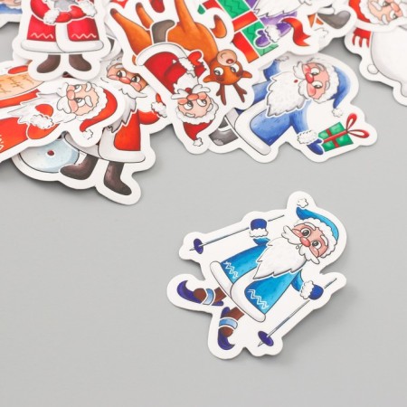 Stickers for creativity "Santa Claus and New Year" embossing silver set 48 pcs 9x7x0.8 cm-3