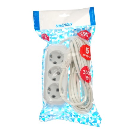 Extension cordBuy, 3 sockets, 5 m, 16 A, 3600 W, PVS 3x1 mm2, with salary, white-2