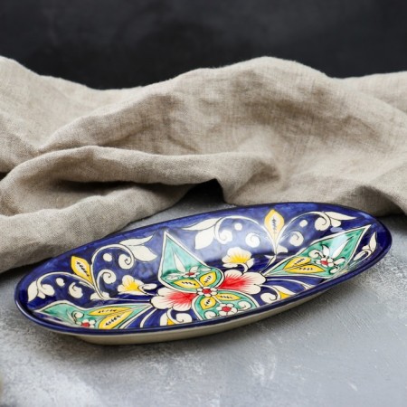 The herdgehog of Rishtan ceramics "Flowers", 24 cm, blue, mix-1