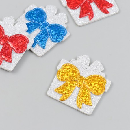 Decor "Gift with a bow" 4x4 cm silver set 6 pcs foam glitter-1