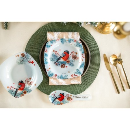 Plate flat New Year's expensive attention "bullfinch", 20 cm, glass-3