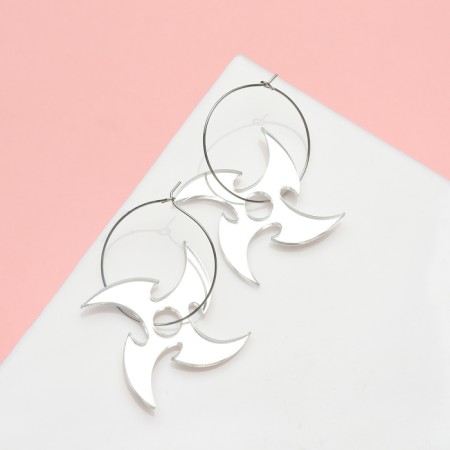 Earrings Metal "Japan" shurikens on the ring, the color of silver-1