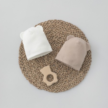 A hat with a lapel and ears children's kinderlitto “Kapuchino”, age 3-6 months, 2 pcs-1