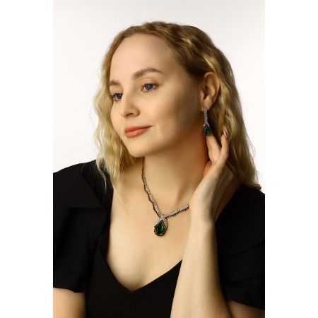 Set 2 objects: earrings, necklace “Phoenix” drop, white-idle color in gold, 35cm-9