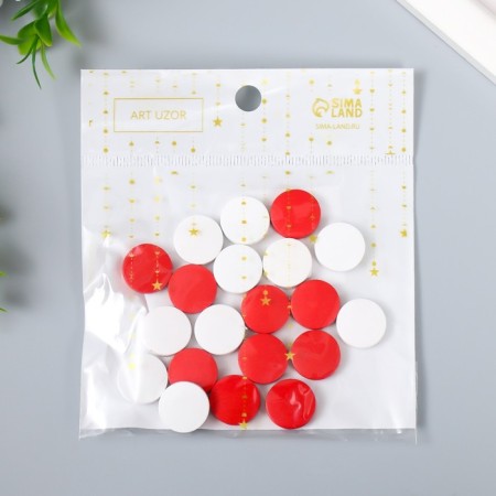 Beads for creativity wood "flat circle" set of 20 pcs white, red 0.4x1.5x1.5 cm-2