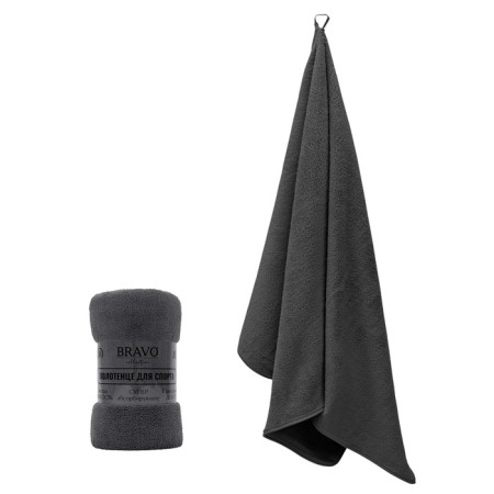 Sports towel, 300 g, size 65x130 cm, dark gray color-1