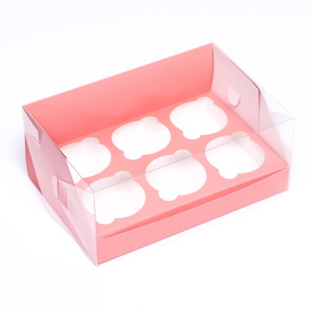 Confectionery folding box for 6 cupcakes 23.5 x 16 x 10, pink-1