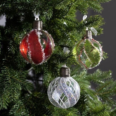 A set of Christmas tree balls "Balls with sparkles" 3 pcs., Batteries, 5 LED, glow white glow-1