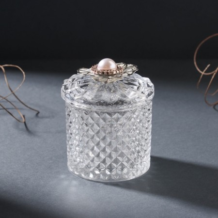 Casket glass "Flower with a mesh" silver 6x6x8 cm