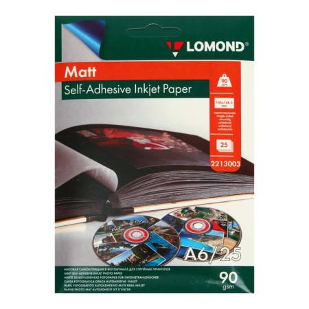 Photo paper self -adhesive for jet printing A6 (100 x 150 mm), 25 Lomond sheets, 90 g/m2, one -sided, matte