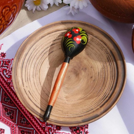 A wooden spoon "Chernushka", small, Khokhloma, mix-1