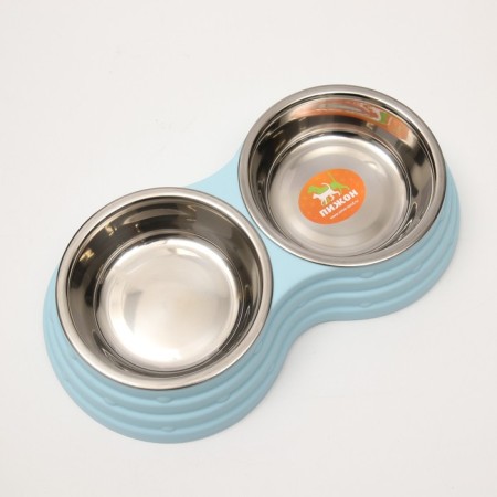 Metal dual bowl on a plastic base 2 x 160 ml, 25 x 14 x 5 cm, blue-3