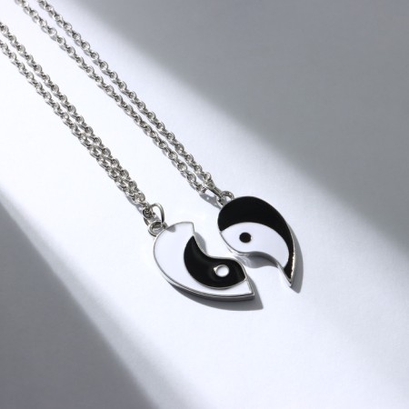 Kulons on the detonated card "Demetrons" heart yin-yang, black and white color in silver, 45 cm-2