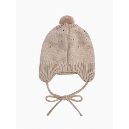 A cap on ties with a pompom Children's Amarobaby Pure Love Cutie, with a lining, size 42-44 cm, beige color-5
