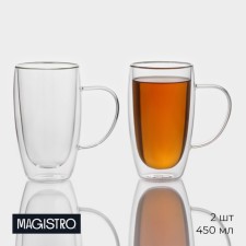 A set of glass mugs with double walls Magistro Duo, 450 ml, 13 × 9 × 14.8 cm, 2 pcs