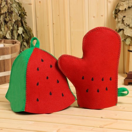 Set for a bath 3 objects "watermelon" rug, mitten, hat-2